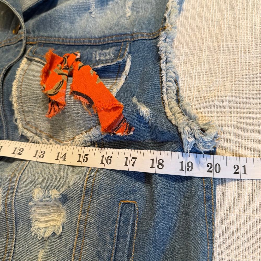 Ivy Jane Distressed Denim Vest Womens Small Blue Embroidered Boho Raw Hem Cotton - Picture 6 of 7